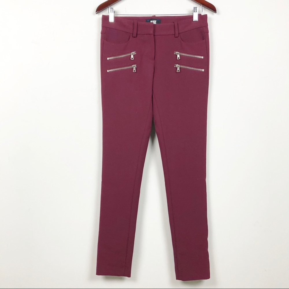 Paige Burgundy Double Side Zipper Skinny Pants
